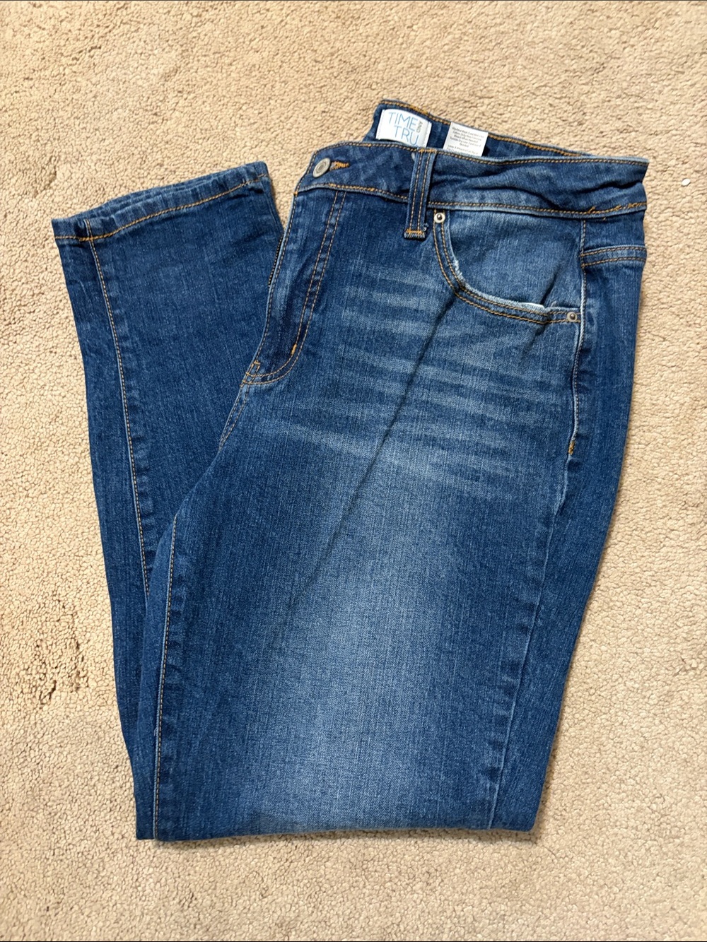 Time and Tru Dark Blue Skinny Jeans with Faded Detail